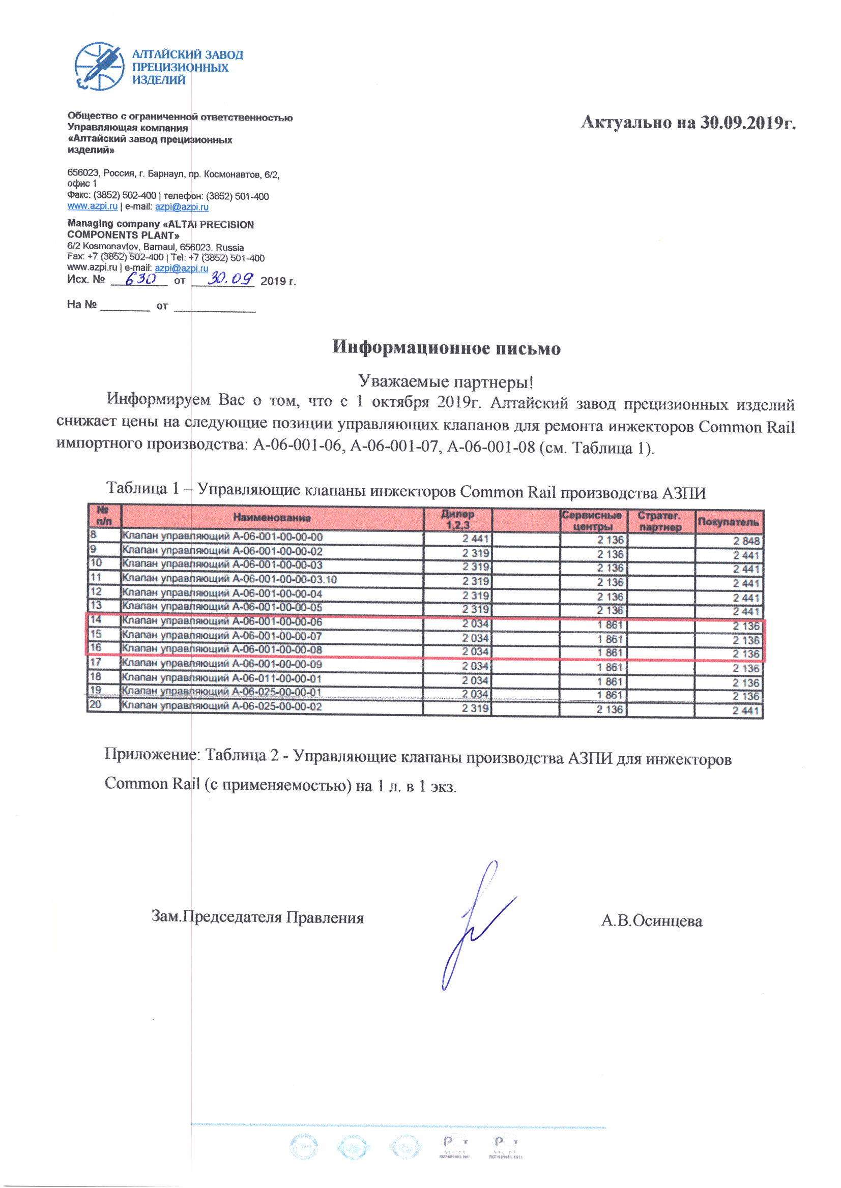 Снижение цены на клапан управляющий А-06-001-06 (F 00F J01 657),  А-06-001-07 (F 00R J02 103), А-06-001-08 (F 00R J02 035) | Новости |  АЗПИ-Маркет